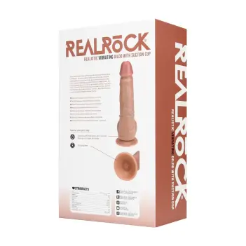 Vibrating Dildo with Balls RealRock 9" Suction Harness Tan | Dark-Ink