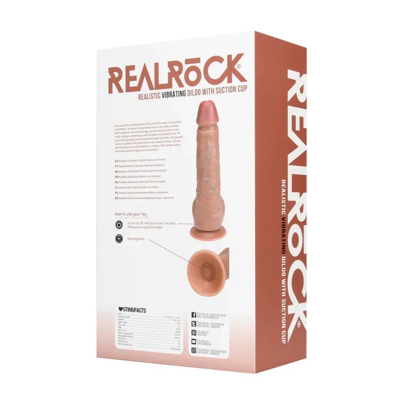 Vibrating regular straight cock with balls - 9" / 23 cm - tan