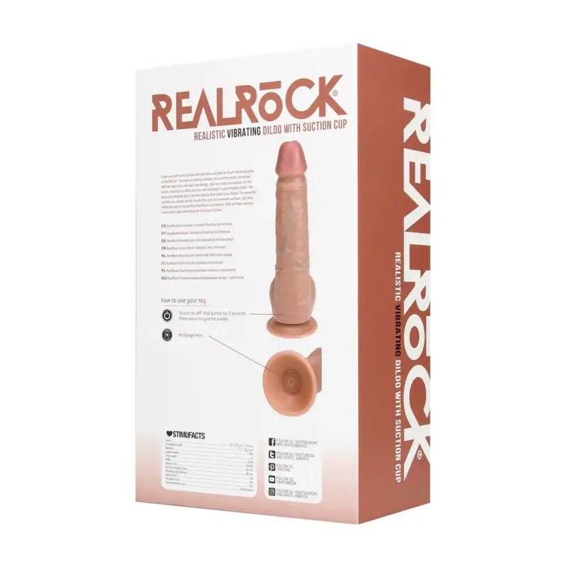 Vibrating Dildo with Balls RealRock 9" Suction Harness Tan | Dark-Ink