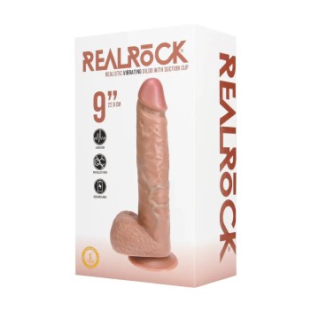 Vibrating regular straight cock with balls - 9" / 23 cm - tan