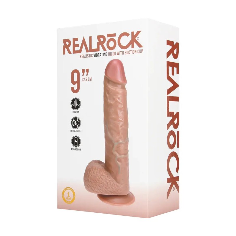 Vibrating regular straight cock with balls - 9" / 23 cm - tan