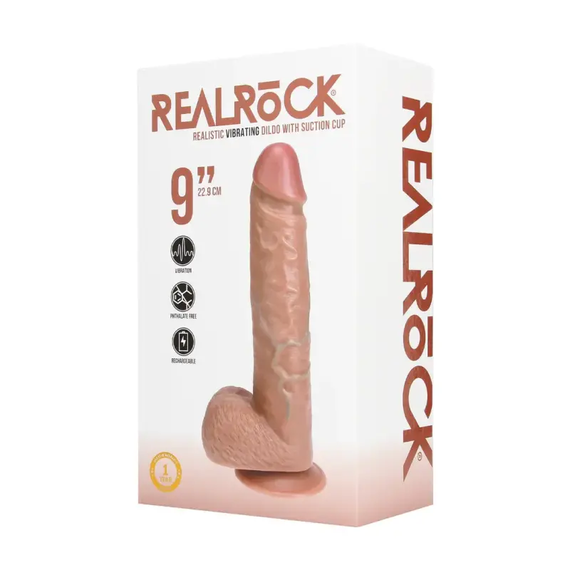 Vibrating Dildo with Balls RealRock 9" Suction Harness Tan | Dark-Ink