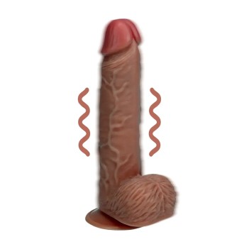 Vibrating regular straight cock with balls - 9" / 23 cm - tan
