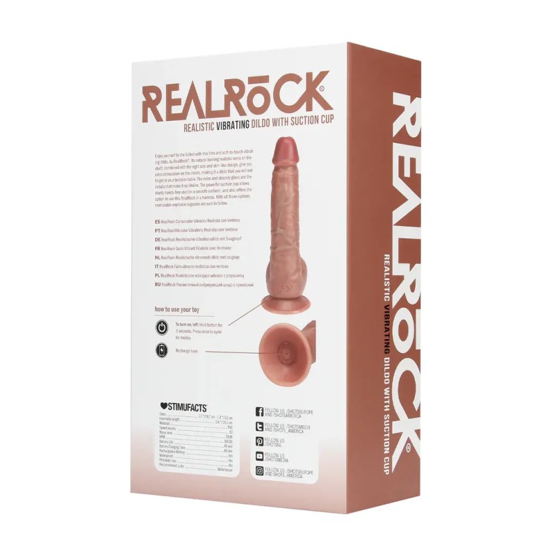 Vibrating regular straight cock with balls - 9" / 23 cm - tan