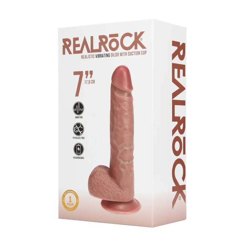 Vibrating regular straight cock with balls - 9" / 23 cm - tan