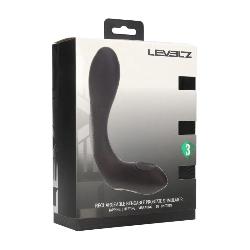 Vibrating heating bendable tapping silicone prostate stimulator - black