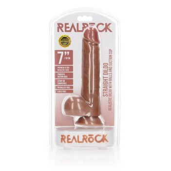 Straight realistic dildo with balls and suction cup flesh