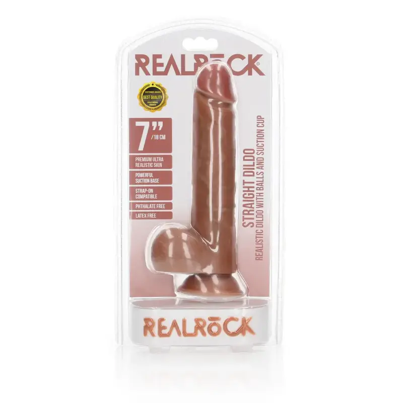 Realistischer Dildo mit Hoden und Saugnapf RealRock | Dark-Ink