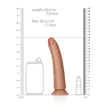 Dildo realista slim RealRock 20,5 cm ventosa sin bolas | Dark-Ink