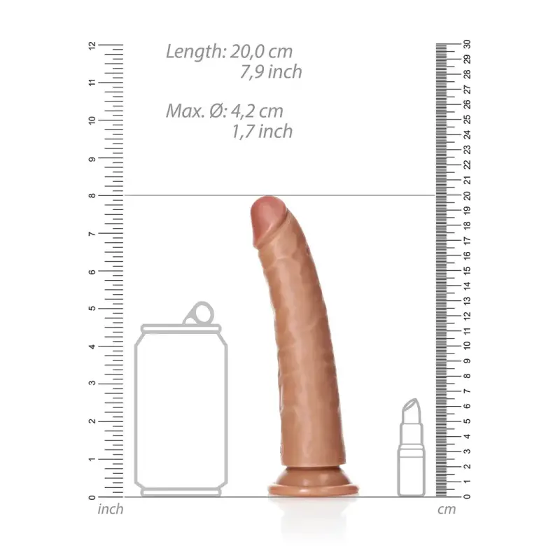 Dildo realista slim RealRock 20,5 cm ventosa sin bolas | Dark-Ink