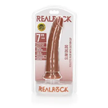 Dildo realista slim RealRock 20,5 cm ventosa sin bolas | Dark-Ink