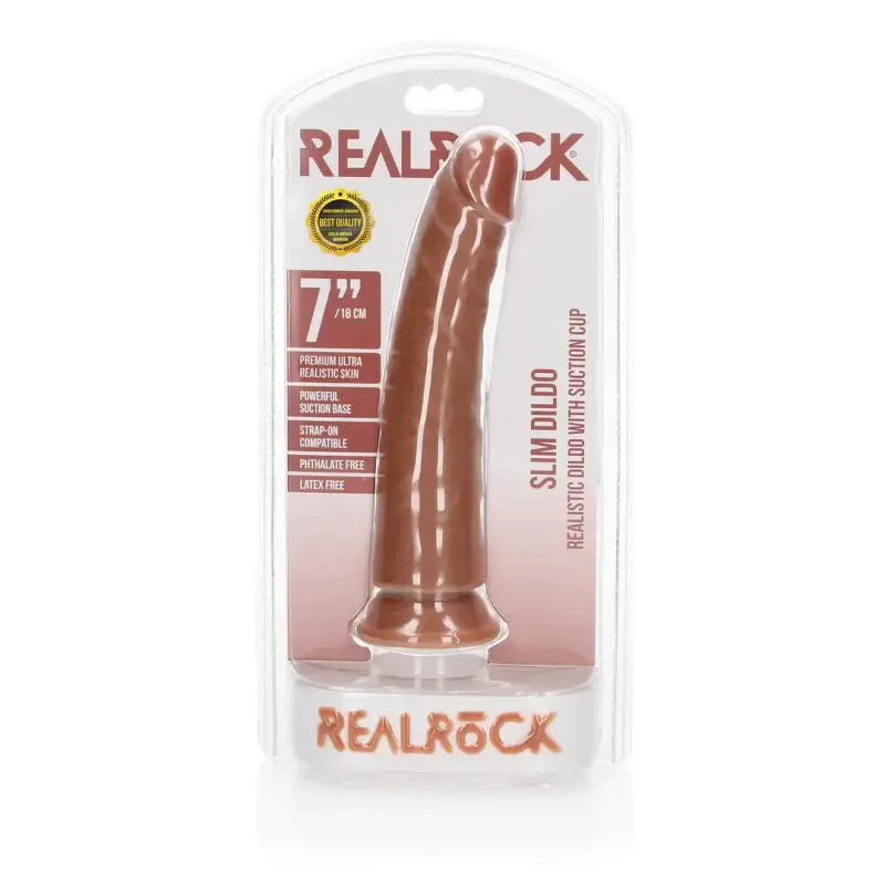 Dildo realista slim RealRock 20,5 cm ventosa sin bolas | Dark-Ink