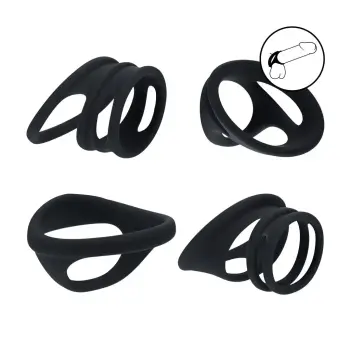 LEVELZ Penisring Set Silikon 4 Formen Cock & Balls schwarz | Dark-Ink