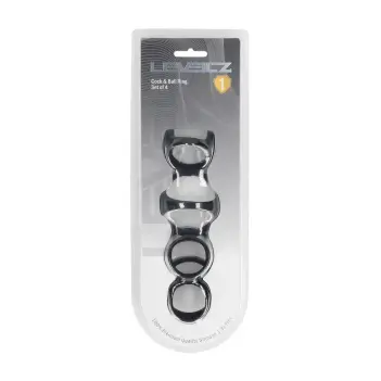 LEVELZ Penisring Set Silikon 4 Formen Cock & Balls schwarz | Dark-Ink