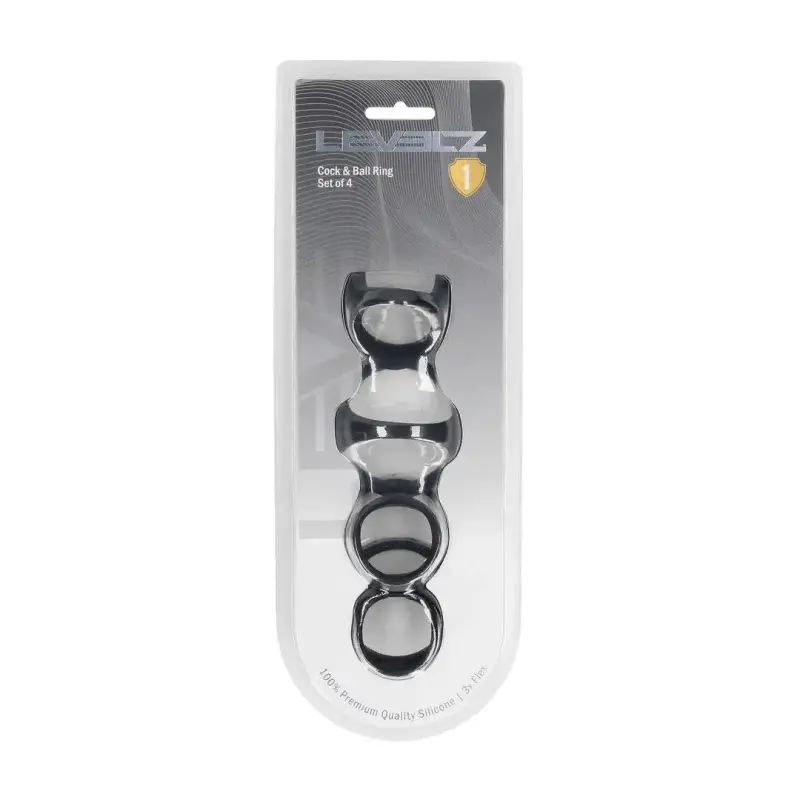LEVELZ Penisring Set Silikon 4 Formen Cock & Balls schwarz | Dark-Ink
