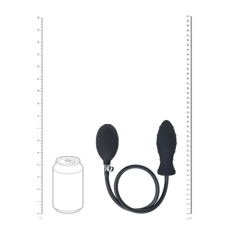 Ribbed inflatable silicone anal plug - black