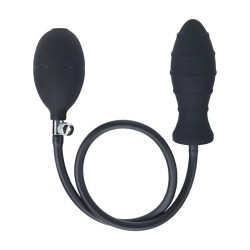 Ribbed inflatable silicone anal plug - black