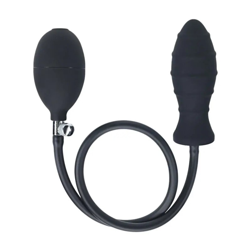 Ribbed inflatable silicone anal plug - black