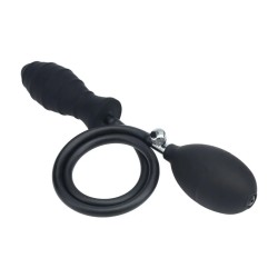 Ribbed inflatable silicone anal plug - black
