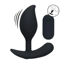 Remote control vibrating liquid silicone anal plug - black