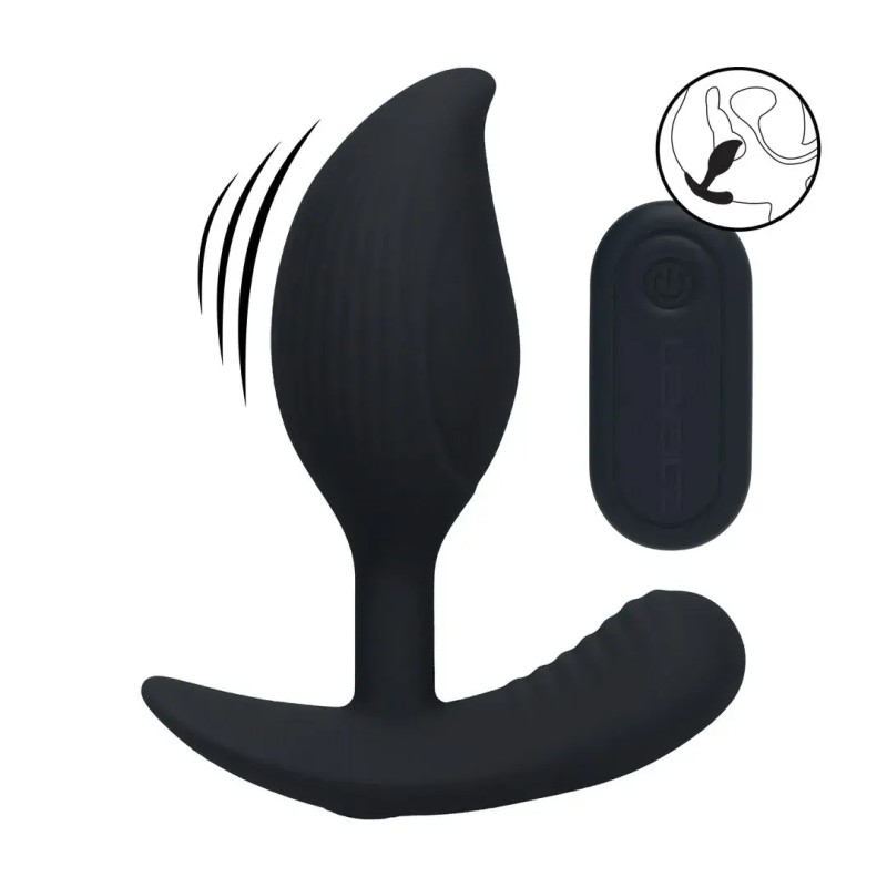Remote control vibrating liquid silicone anal plug - black