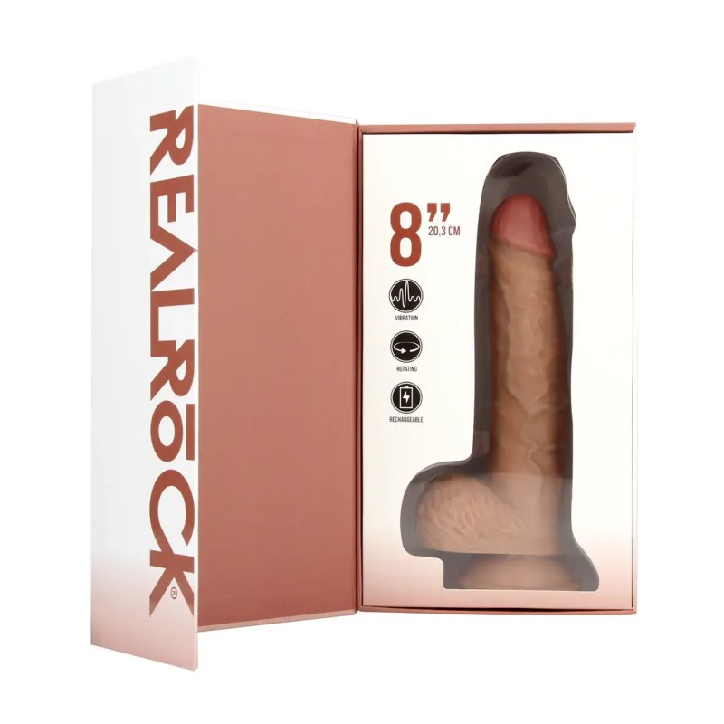 Vibrating and rotating straight cock with balls - 8" / 20,5 cm - tan