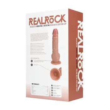 Vibrating Rotating Dildo with Balls RealRock 8" Straight | Dark-Ink