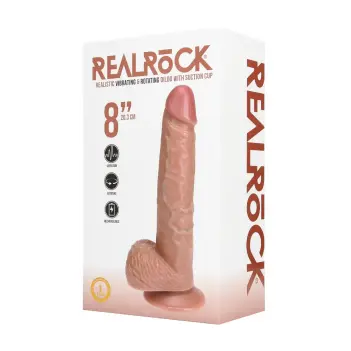 Vibrating Rotating Dildo with Balls RealRock 8" Straight | Dark-Ink