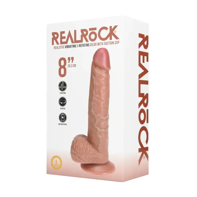 Vibrating Rotating Dildo with Balls RealRock 8" Straight | Dark-Ink