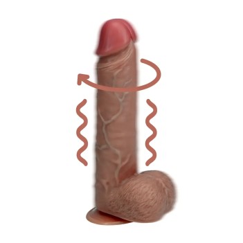Vibrating and rotating straight cock with balls - 8" / 20,5 cm - tan