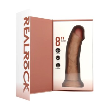 Vibrating and rotating regular curved cock - 8" / 20,5 cm - tan