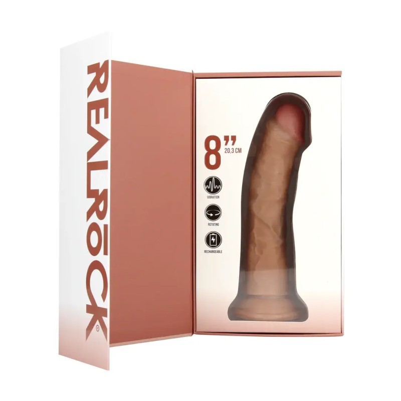 Vibrating and rotating regular curved cock - 8" / 20,5 cm - tan
