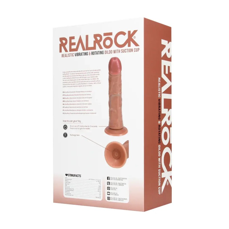 Vibrating and rotating regular curved cock - 8" / 20,5 cm - tan