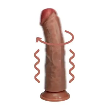 Vibrating Rotating Curved Dildo RealRock 8" No Balls Tan | Dark-Ink