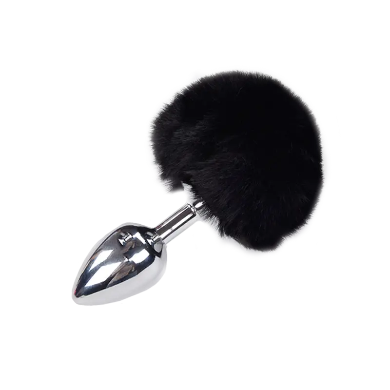 Tapón anal metal Fluffy ALIVE BDSM, pompón pelo sintético | Dark-Ink