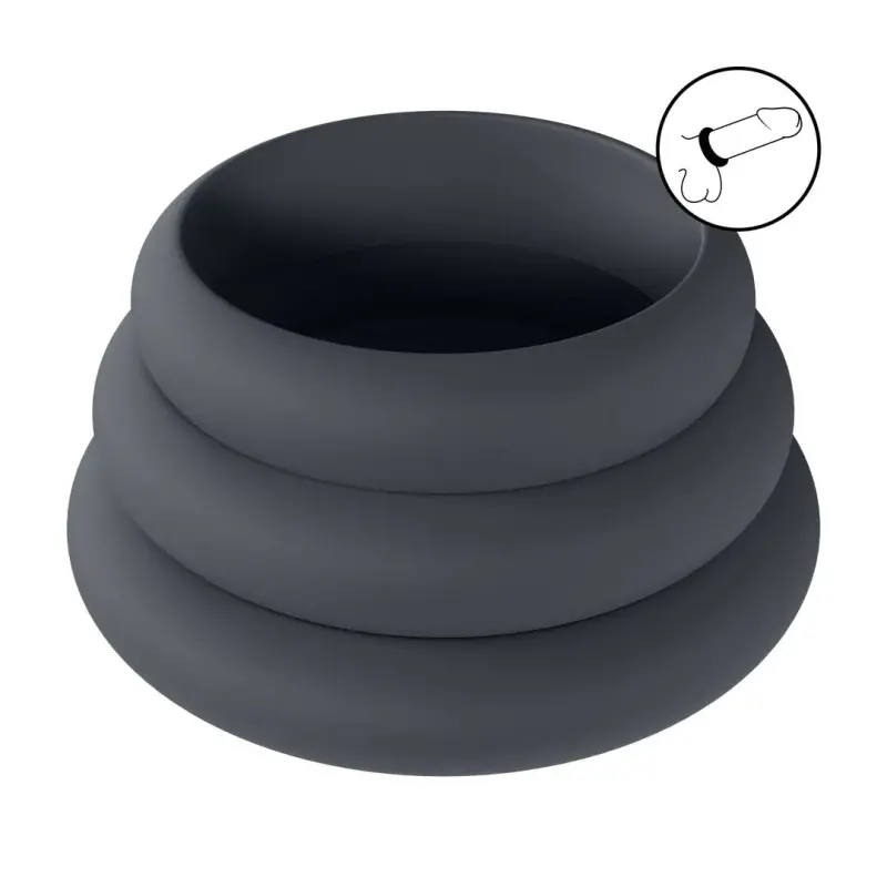 Cockring silicone LEVELZ Wide O lot de 3 profil large | Dark-Ink