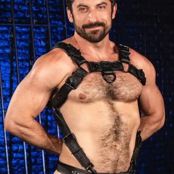 Arnés de cuero Trojan 2.0 Mr S Leather, herrajes negros | Dark-Ink
