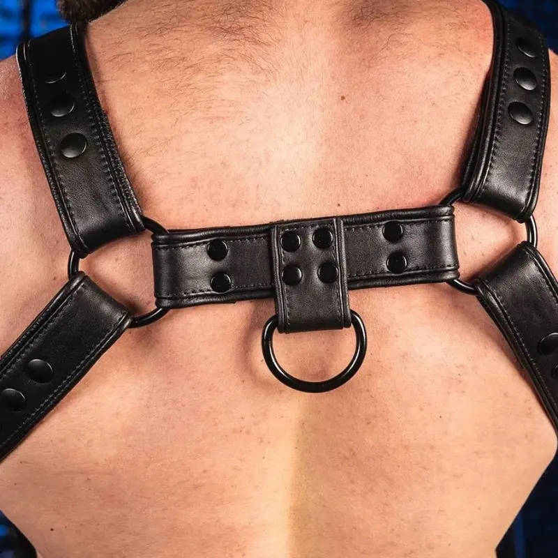 Arnés de cuero Trojan 2.0 Mr S Leather, herrajes negros | Dark-Ink