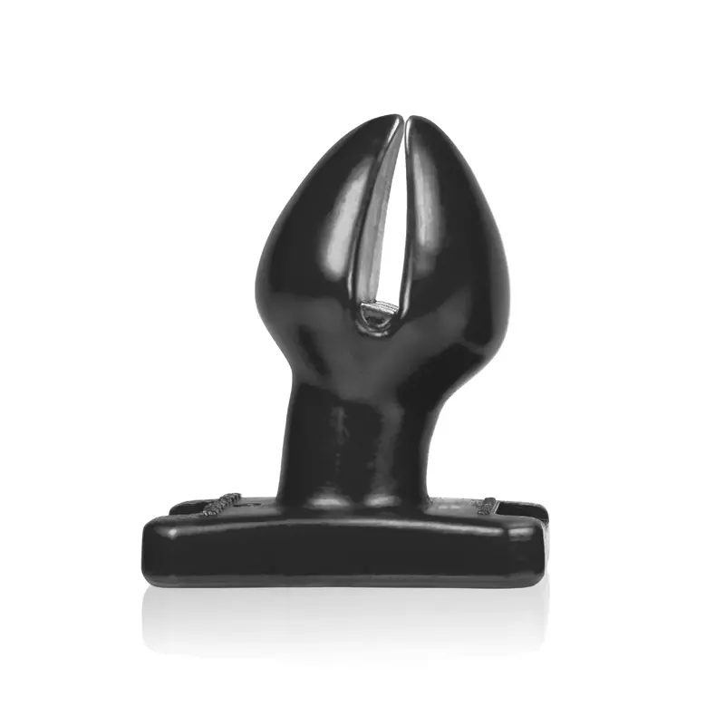 Oxballs Spreader Split-Head Butt Plug, snap-open flanges | Dark-Ink