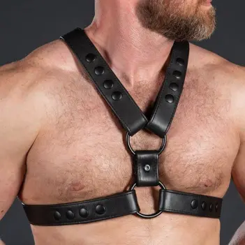 Leder-Harness English Top Mr S Leather, schwarze Snaps | Dark-Ink