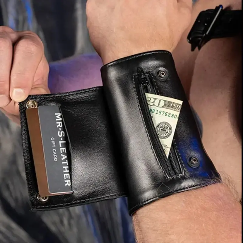 Pulsera cartera cuero Mr-S-Leather, snaps, 3 tallas | Dark-Ink