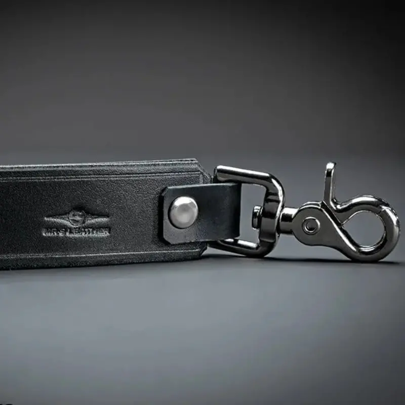 Correa BDSM corta Mr-S-Leather Hardline, cuero doble capa | Dark-Ink