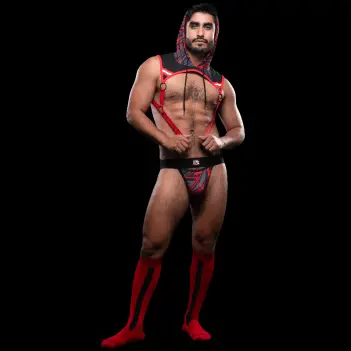 Arnés con capucha CB13 Kennel Club Lightning, pup play | Dark-Ink
