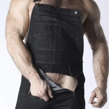 CB13 Axel black denim bib, back zip, 4-way stretch | Dark-Ink
