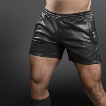 Short de cuero vegano Void CB13, broches laterales snap | Dark-Ink