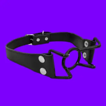 Spider Gag DARKLINE gainé PVC, anneau 40 mm, sangle cuir | Dark-Ink