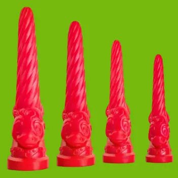 Hankey's Toys Unicorn Dildo Red, spiral twist, 4 sizes | Dark-Ink