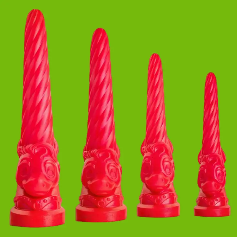 Dildo fantasy Unicorn Red Hankey's Toys, espiral, 4 tallas | Dark-Ink