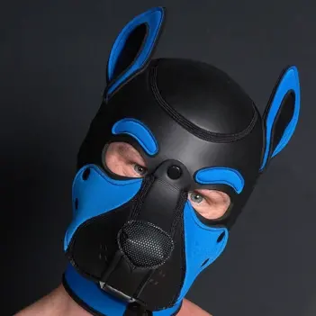Frisky Cobalt Neoprene Pup Hood Mr S Leather, ear holes | Dark-Ink