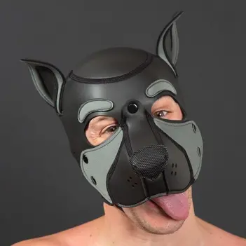 Frisky Grey Neoprene Pup Hood Mr S Leather, no chin strap | Dark-Ink